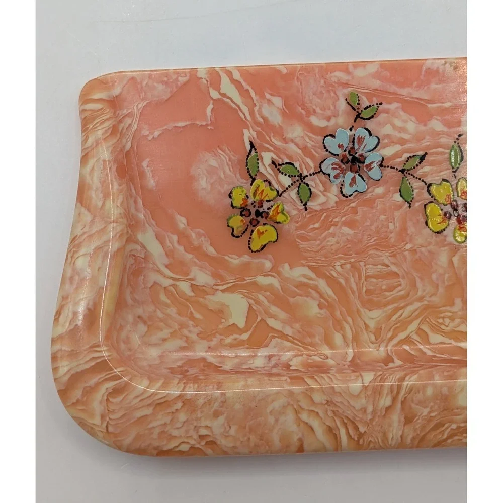 Vintage Celluloid Table Crumb Catcher Silent Butler‎ Pink Marble